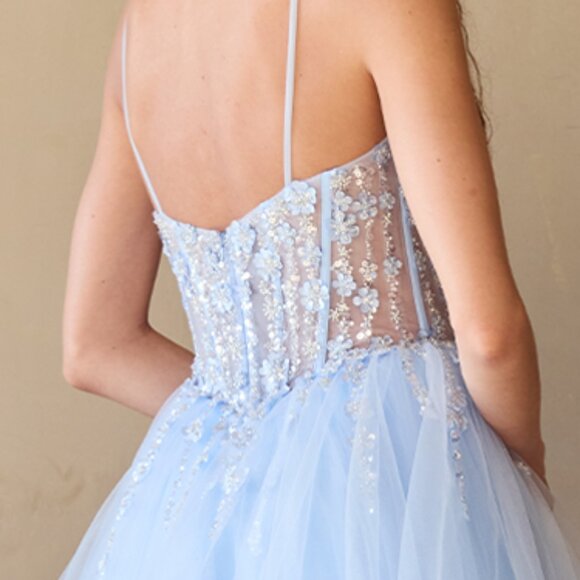 NEW FORMAL FLORAL EMBELLISHED BALL GOWN W/ V-NECKLINE & SHEER BODICE AC 5068 - Picture 10 of 11